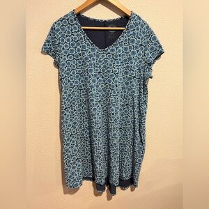 Life Is Good Floral Print V Neck 100% Cotton T Shirt Dress Size Large